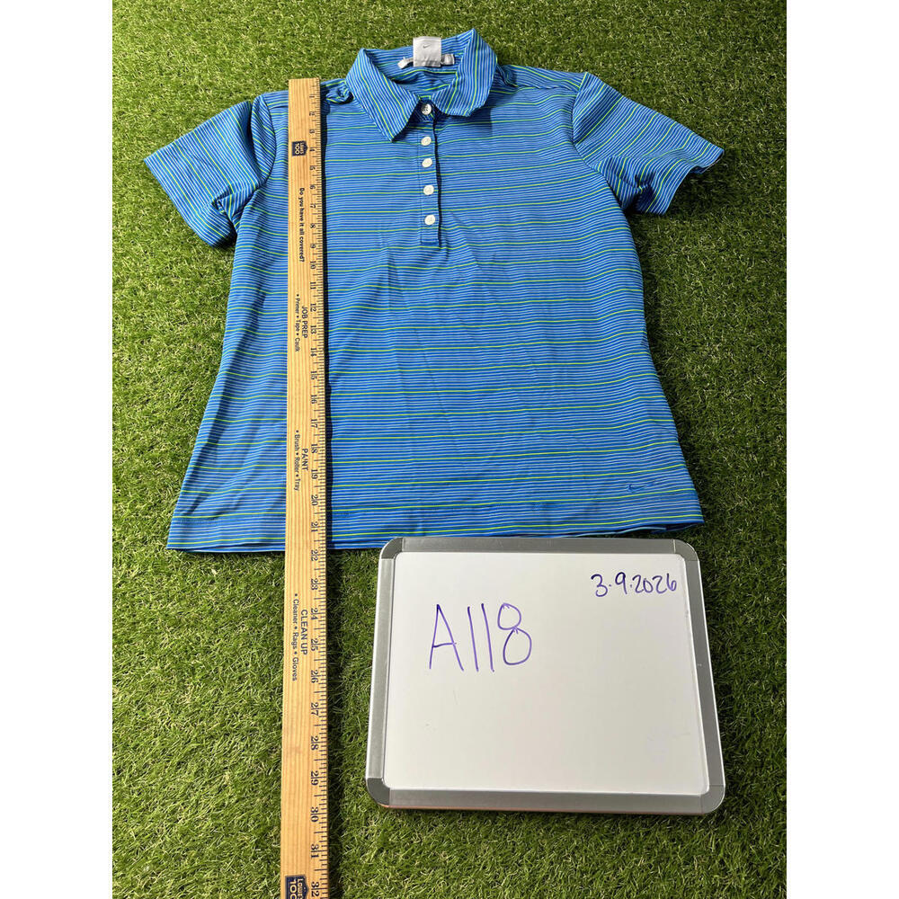Nike Dri Fit Top Womens Golf Blue Striped Polo Shirt Medium